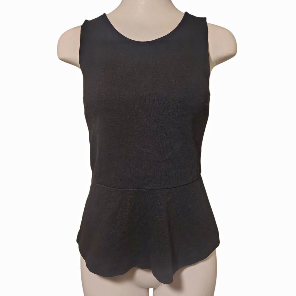 J.CREW Women's Black Sleeveless Peplum Knit Top Round Neck Back Zip XXS 00094
